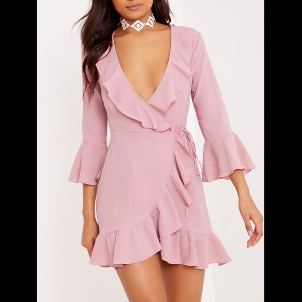 Light pink ruffle tea wrap dress
